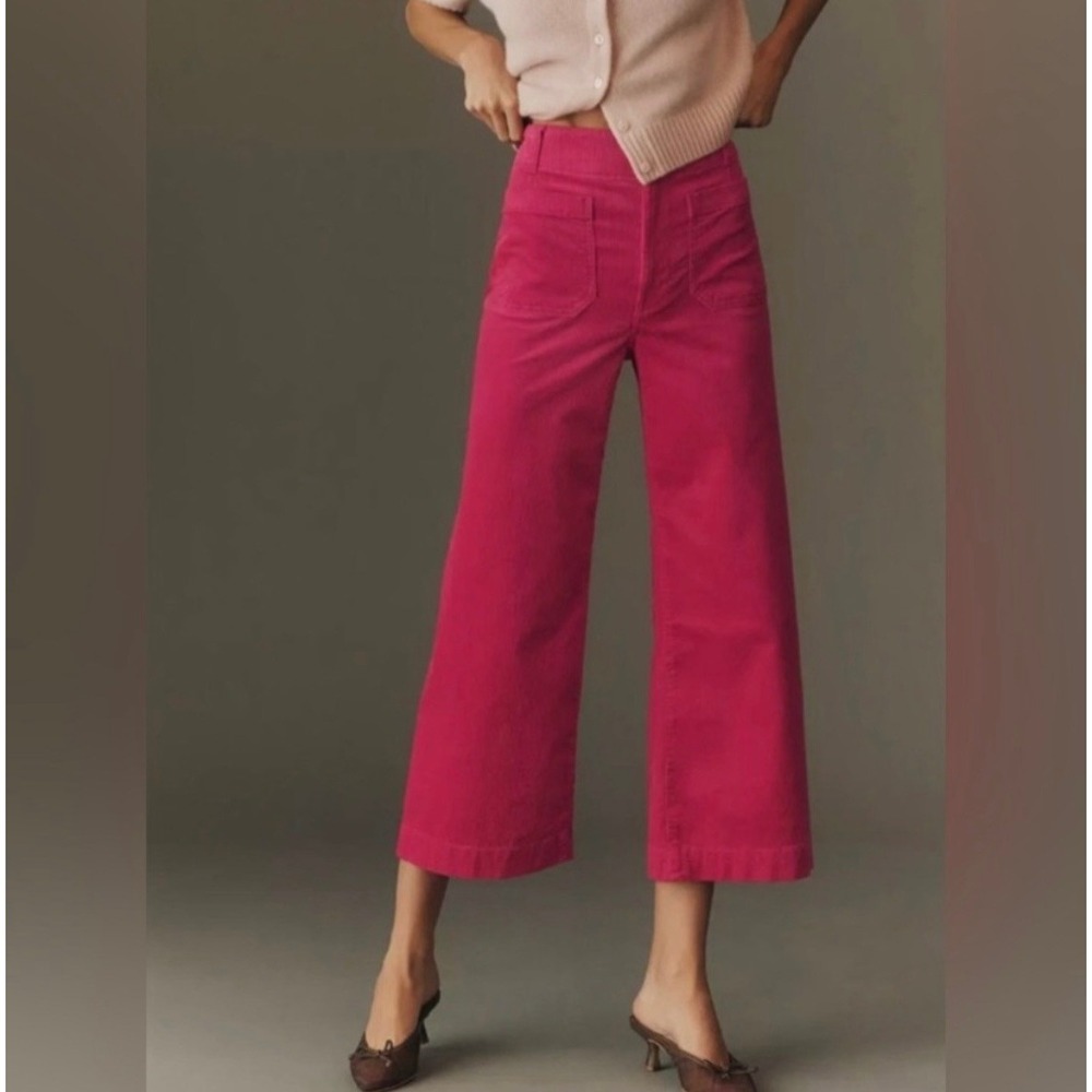 Anthropologie Maeve The Colette Corduroy Ankle Cropped Wide Leg Pants Cream 27